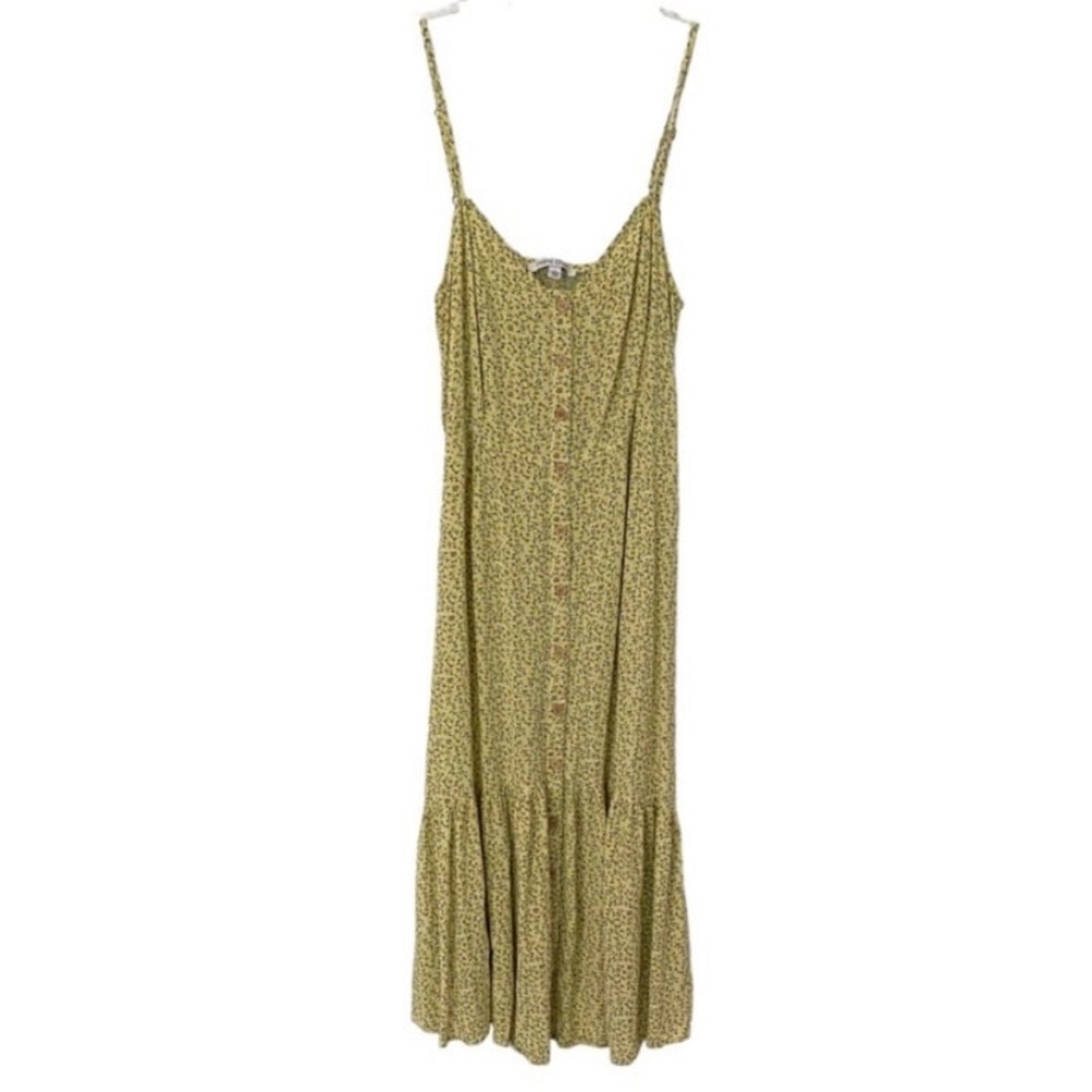 Mimi Chica Button Up Front Floral Midi Dress in Yellow Size Large